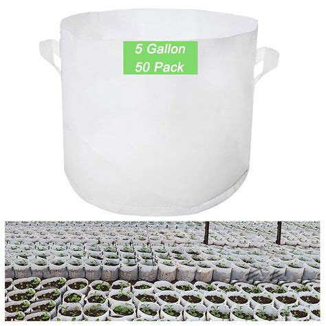 MUZHI 50-Pack 5 Gallon Tree Grow Bags w/Handles, Aeration Fabric Farm ...