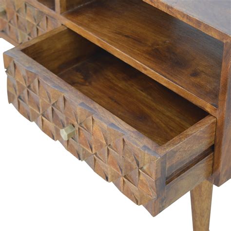 Chestnut Diamond Carved TV Unit - ArtisanFurniture.in