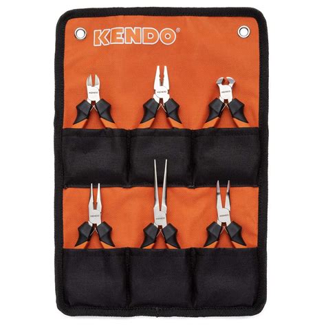 KENDO 6-Pieces Mini Pliers Set - Long, Bent, Needle Nose, Diagonal, End ...