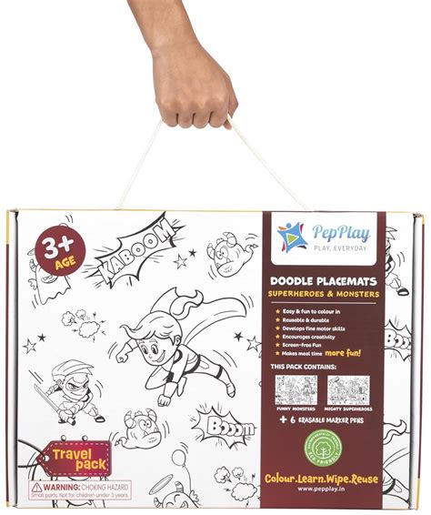Buy PepPlay Doodle Placemats - Superheroes and Monsters, 2 Coloring ...