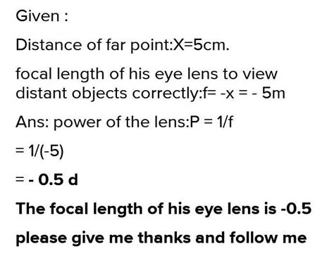 A person is suffering from myopia his far distance 5meters what is the ...