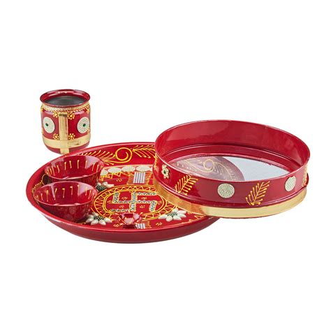 HATHKAAM Karwachauth Thali Set for Women 11 PC Indian Decorative Pooja ...