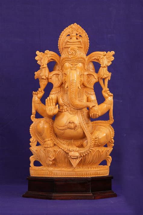 Cedar Wood Carving Lord Ganesha Statue – Kalanjali