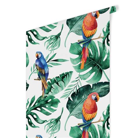Patterned Wallpaper Kvilis - Jungle Parrots 02 | wall-art.com