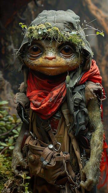 A statue of a frog wearing a red scarf and a scarf | Premium AI ...