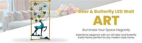 Anshika International Wall Art Deer And Butterfly Metal Frame with LED ...