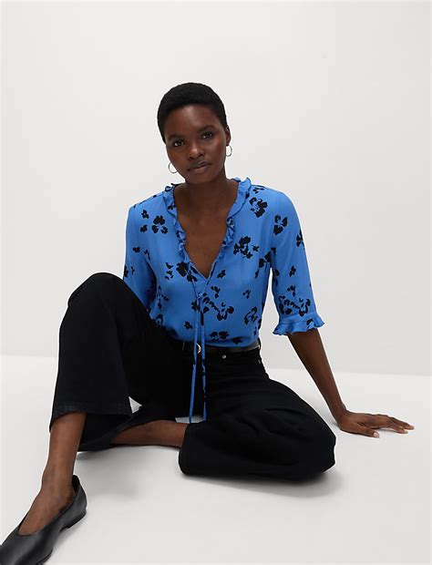 Buy Printed V-Neck Frill Detail Blouse at Marks & Spencer