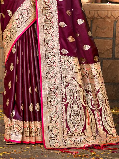 Buy Wine Satin Silk Saree With Blouse Piece 56668 Online | Karagiri