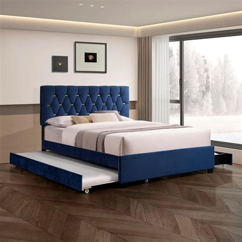 Amazon.com: HICOMILA Blue Queen Size Trundle Pull Out Drawers ...