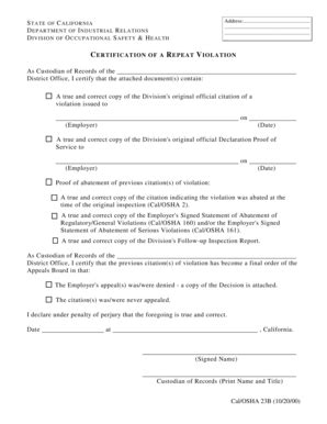 Fillable Online dir ca CF,RTIFICATION OF A REPFAT VIOLATION - dir ca ...