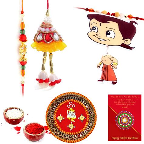 Gomati Ethnic Gifts for Brother Rakhi Set Bhaiya Bhabhi Kids Designer ...