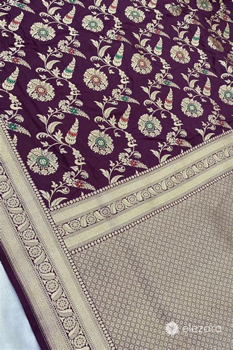 Garnet Sona Rupa zari with Meenakari Pure Katan Silk Banarasi - elezara