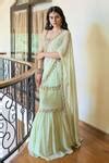 Buy Green Georgette, Net, Linen Mumtaz Shell Pre-draped Saree With ...