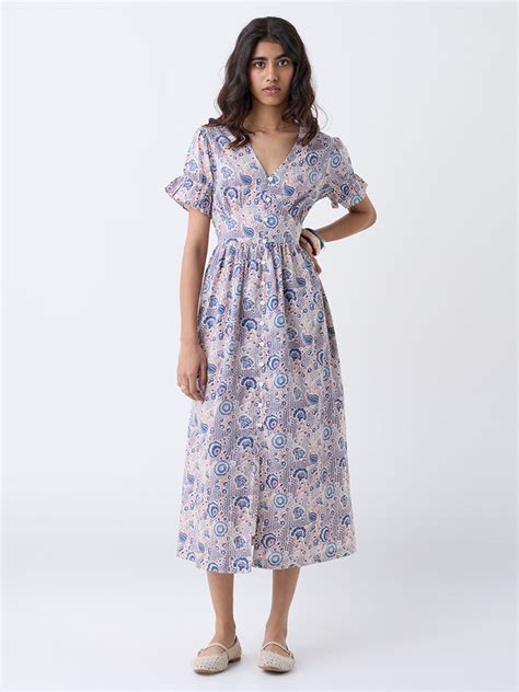 Buy Bombay Paisley Pink Floral Cotton A-Line Dress from Westside