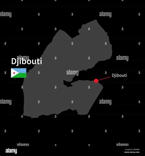 Detailed map of Djibouti and capital city Djibouti with flag on black background Stock Vector ...