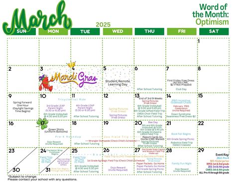 March Events Calendar – Rollins Place Elementary School