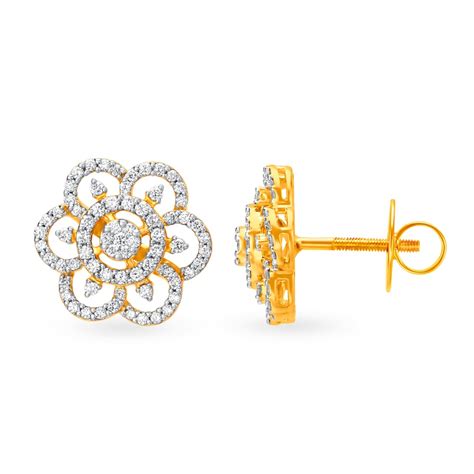 Magnificent 18 Karat Yellow Gold And Diamond Floral Studs