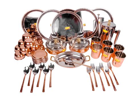 Pure - Stainless Steel Copper Dinner Thali Set, 49 Pieces - Premium Ha ...