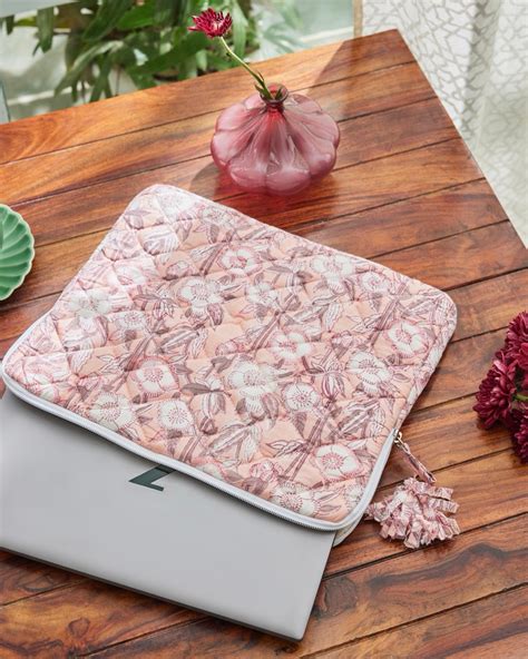 Salmon Pink Poppy Block Print Laptop Sleeve – Rihaa