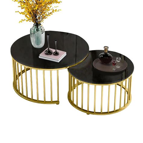 Premium Golden Caged with Black Marble Table Set of 2 – Decor Mantra