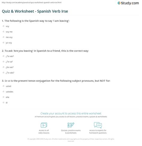 Quiz & Worksheet - Spanish Verb Irse | Study.com