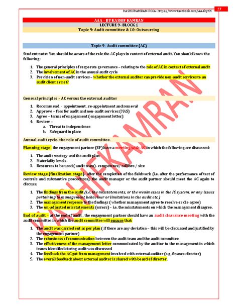 42602 - ACCA - AAA – BY KASHIF KAMRAN LECTURE 9- BLOCK 1 Topic 9: Audit ...