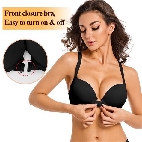 YANDW Front Closure Push Up Bra Strappy Thick Padded Cross Back Add 2 ...