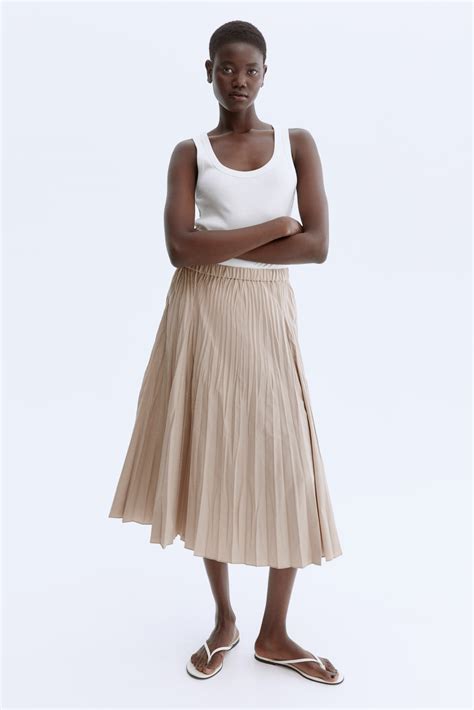 Plissé midi skirt - Beige - Ladies | H&M IN