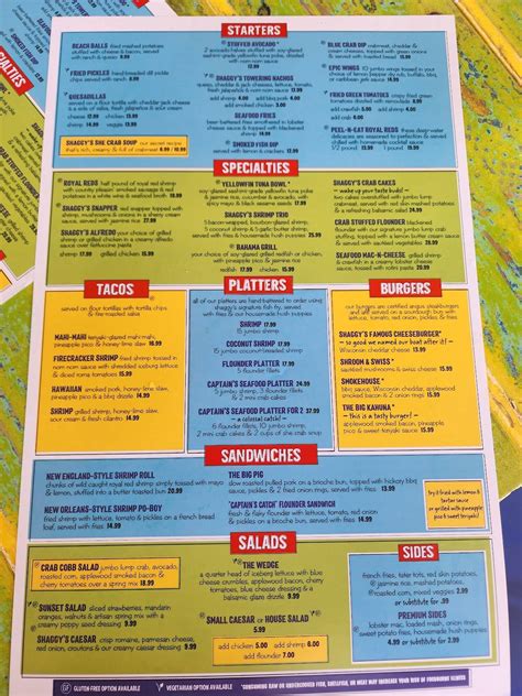 Menu at Shaggy's Biloxi Beach pub & bar, Biloxi, Beach Blvd