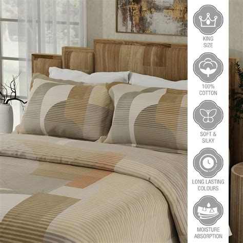 Buy BOUTIQUE LIVING Gardenia Augusta Cotton 300TC Geometric Print 3Pcs ...