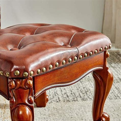 Small Foot Stool with Fiber Leather Wooden Foot Rest Upholstered Footr