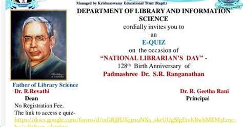 NATIONAL LEVEL ONLINE QUIZ on LIBRARY AND INFORMATION SCIENCE. Link ...