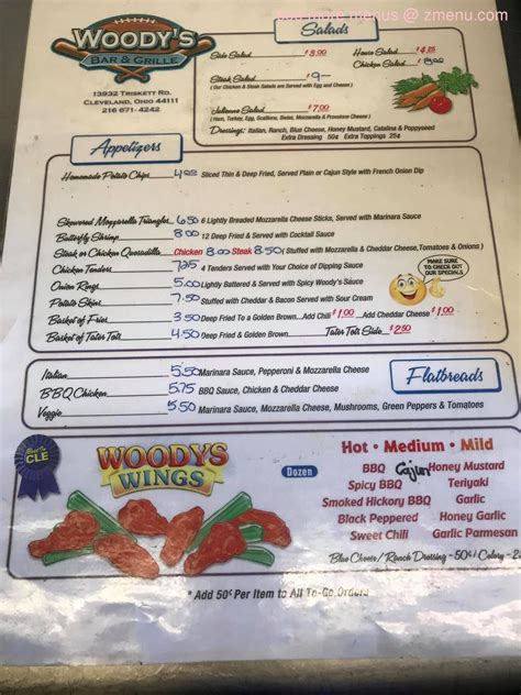 Menu at Woody's Bar & Grille, Cleveland
