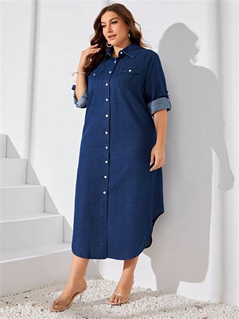 Plus Size Denim Overall Dress With Buttons trong 2024 | Trang phục phụ ...