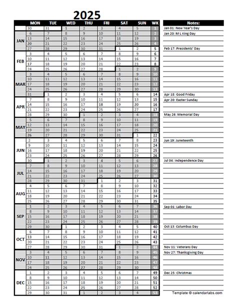 2025 Business Project Planning Calendar With Week Number - Free ...