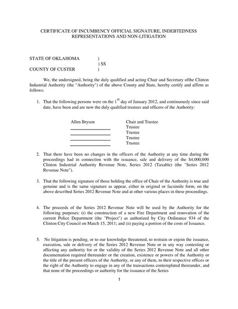 Free Printable Certificate Of Incumbency Templates [Word, PDF]
