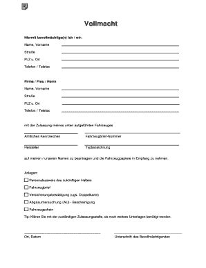 Vollmacht Model - Fill Online, Printable, Fillable, Blank | pdfFiller