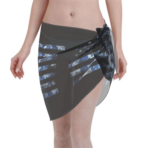 Kll Navy Camouflage American Flag Print Women'S Sarong Coverups Short ...