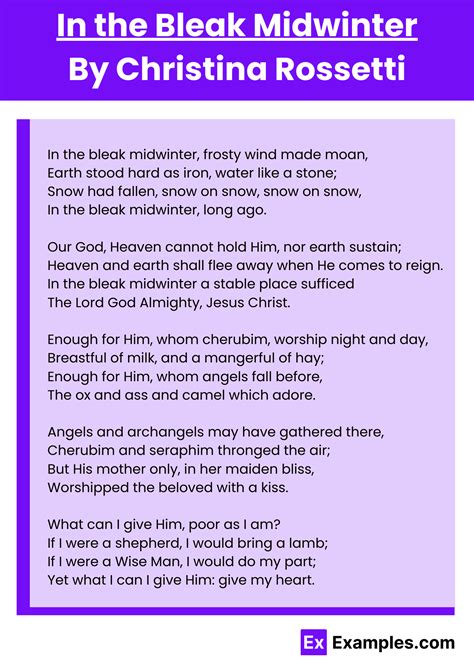 In the Bleak Midwinter Poem by Christina Rossetti to Download