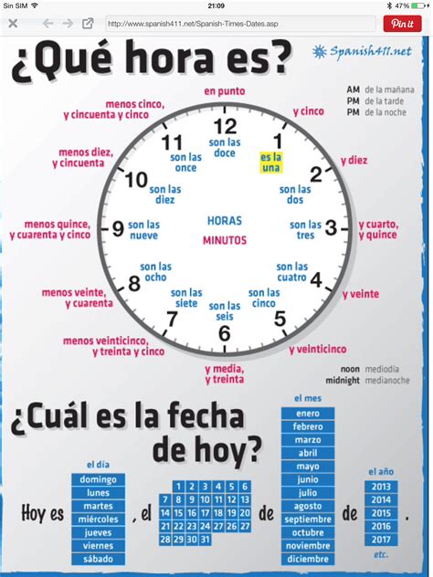 Time cheatsheet Date In Spanish, Spanish Help, Spanish Lessons For Kids ...