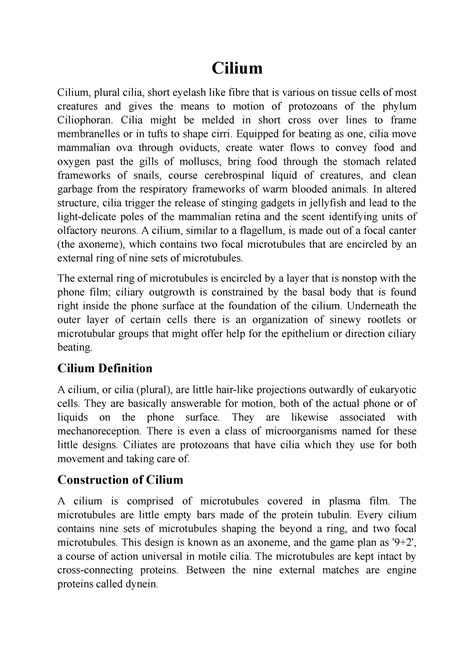 Cilium - Cilium Cilium, plural cilia, short eyelash like fibre that is ...