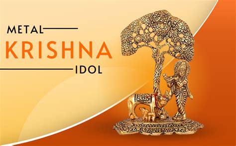 Buy Collectible India Gift Items Metal Krishna Idol Murti with Kamdhenu ...
