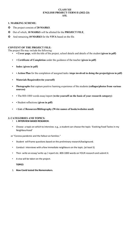 Categories topics project - CLASS XII ENGLISH PROJECT-TERM II (2022-23 ...