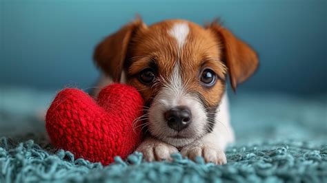 Photos puppies Jack Russell terrier dog Heart Staring 1920x1080