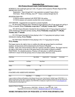 Fillable Online Summer Baseball Registration Form - LeagueLineup .com ...