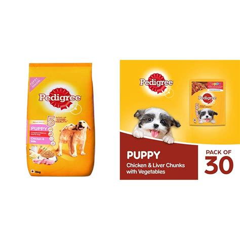Pedigree Puppy Dry Dog Food, Chicken & Milk, 15kg Pack & Pedigree Puppy ...