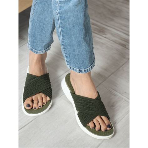 Buy Carlton London Olive Slip-On Casual Women Sliders Online