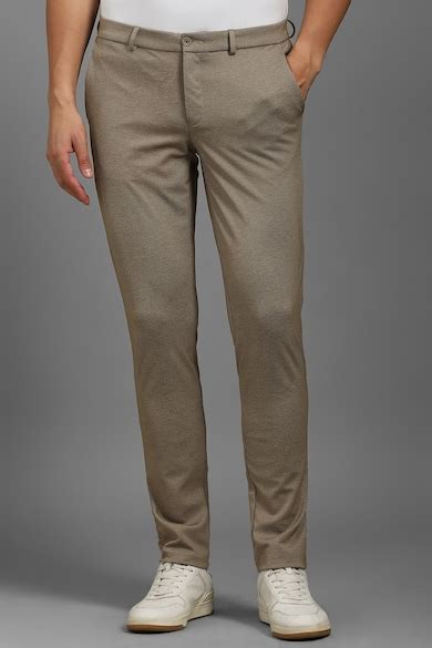 Buy Men Beige Slim Tapered Fit Textured Flat Front Formal Trousers ...