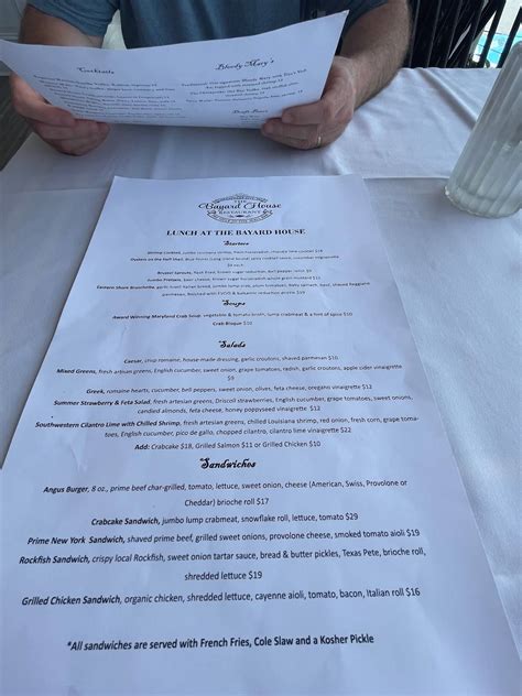 Menu at The Bayard House Restaurant, Chesapeake City