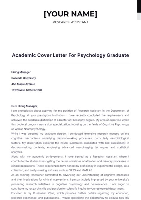 Free Academic Cover Letter For Psychology Graduate Template to Edit Online